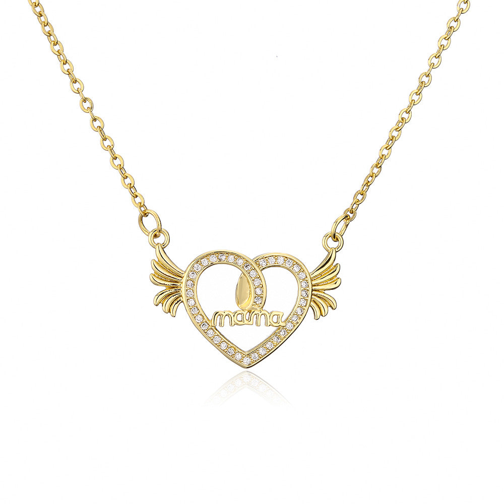 Wholesale Gold Plated Mother's Day Heart Wings Alloy Necklaces
